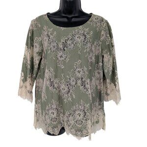 Vintage Lace Overlay Tunic Top Sheer Boho Romantic Cottage Office Resort Size 8